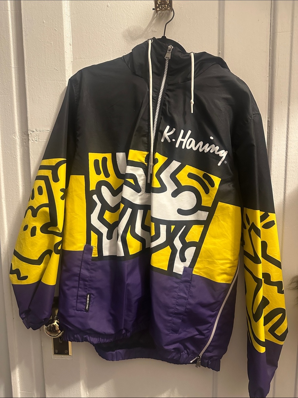 Members Only K. Haring Black Jacket with White & Red Accents